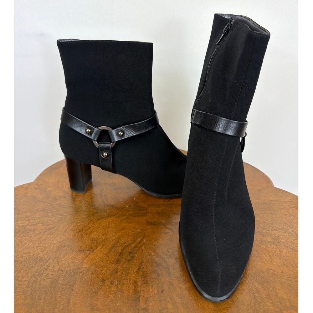 Stuart Weitzman Black Leather Details Gore-Tex Ring Rivet Stacked Heel Boot 10